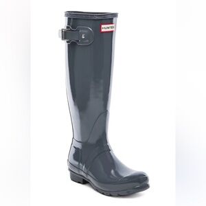 NEW $180 HUNTER Grey Tall Gloss Classic Rain Boot women size 6